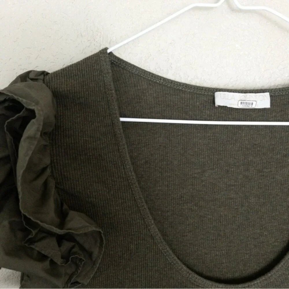 Ulla Johnson Isabella Ruffle Dress XL Military Melange Draped Midi Green - Picture 7 of 13